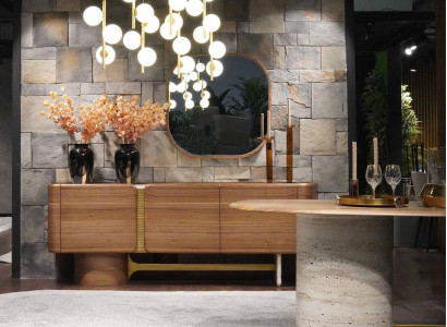 Sideboard Dresser Set Buffet Mirror Wood Brown Furniture Design Set